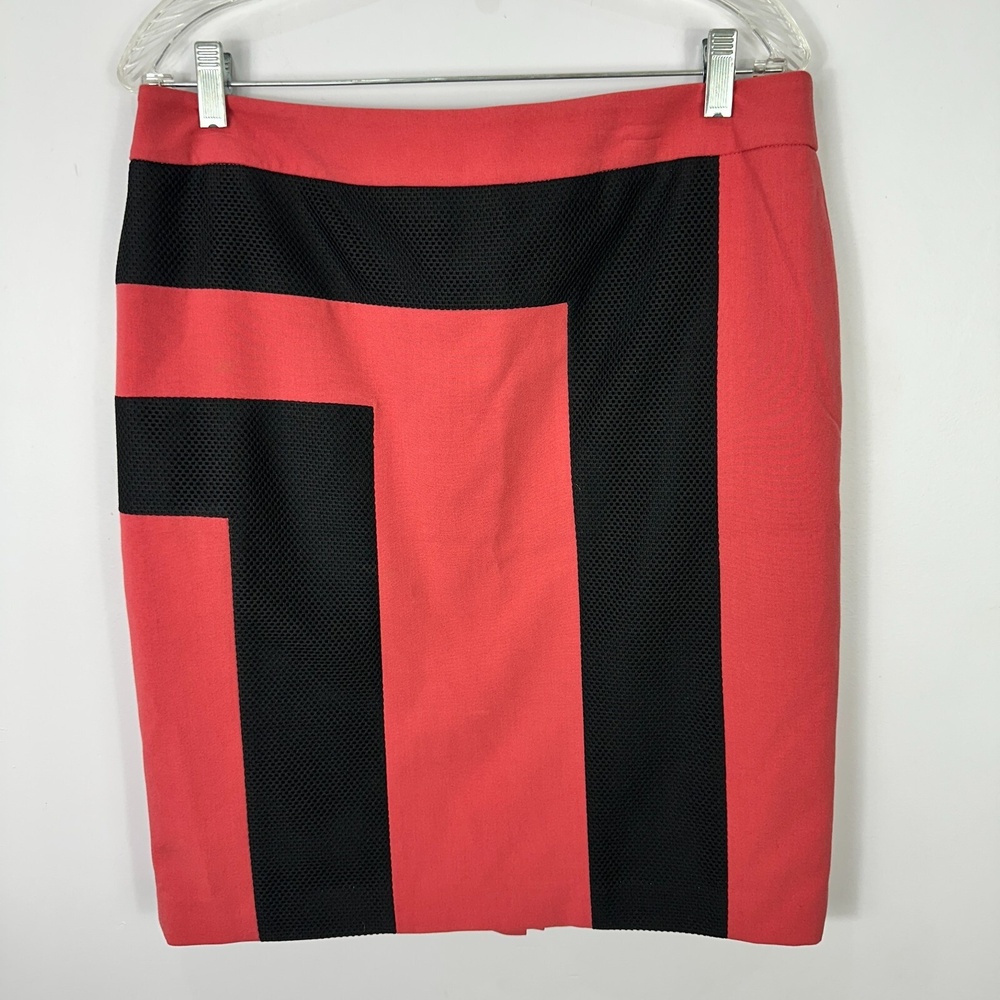 Nine West Skirt 10 Red Black Mod Geometric‎ Colorblock Pencil Office Art Retro